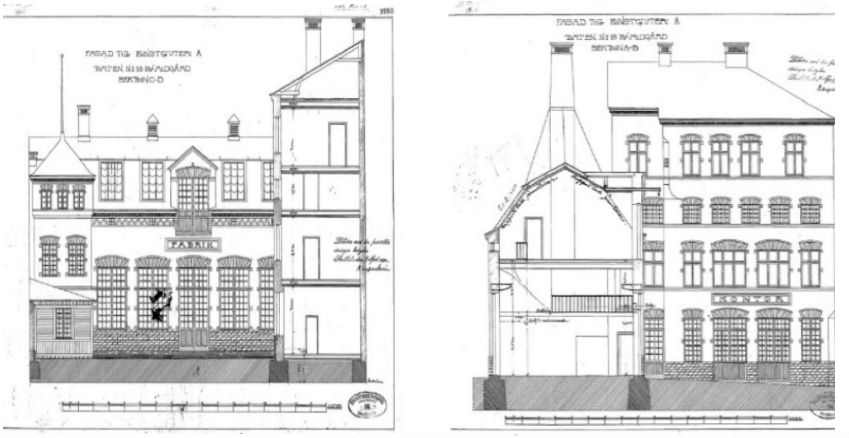 Ursprungliga ritningar som skickades in till Stockholms Byggnadsnämnd år 1900. 