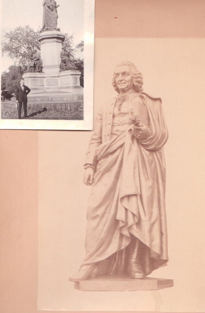 Linné i Lincoln Park. Ett amatörfoto på Fritz Meyer d.y. samt en professionell bild av statyn. Foton: Hos Olle Meyer.