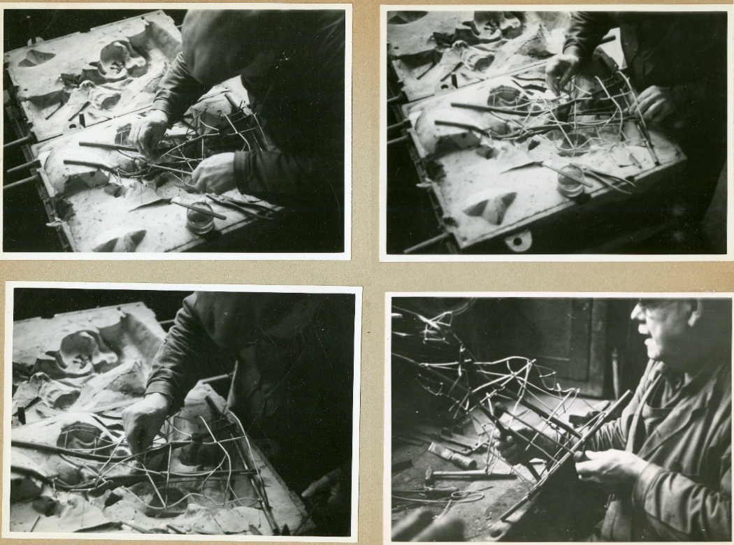Tillverkning av stommen till en ihålig kärna inuti en gjutning. Ur Otto Meyers arkiv hos Centrum för Näringslivshistoria.